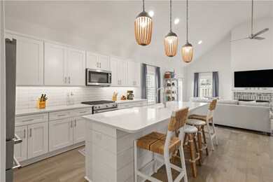 Kitchen with huge quartz island