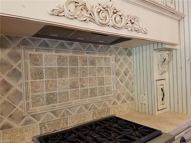 Detailed backspash over the stove.