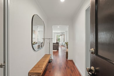 You will be greeted by wood floors, and a view str
