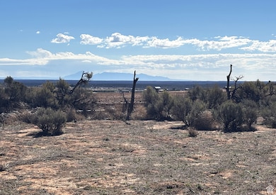 View of Sleeping Ute mountain. foreground featuring fenced area.