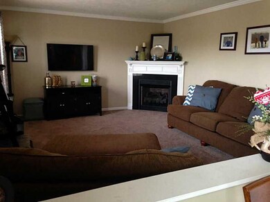 Living Room. Gas fireplace. Upgraded carpeting throughout. Crown molding added.