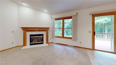 Fireplace and sliders out to deck