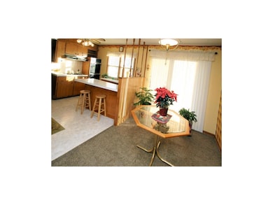 Sunny dining area off of kitchen with new carpet a