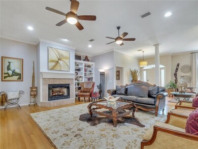Living Room features hardwood floors, recessed lig