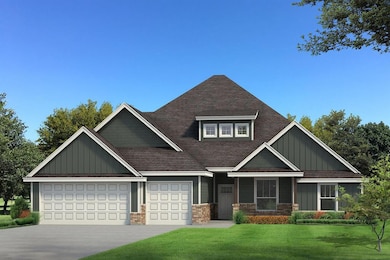 View of front facade featuring board and batten siding, a front lawn, roof with shingles, a garage, and concrete driveway