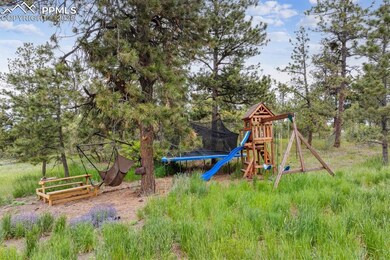 View of jungle gym featuring a trampoline