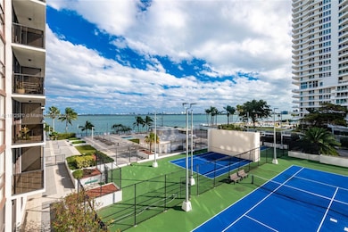 Balcony view to the bay and building amenities
