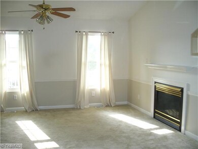Living Room. Vaulted ceilings,fireplace with gas logs and plant shelves.