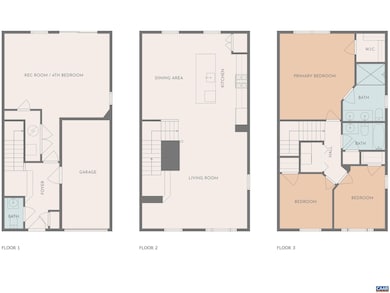 This 3-level floor plan reveals a well-designed en