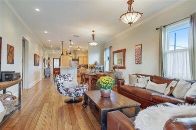 Large open living and dining room.  Tall ceilings