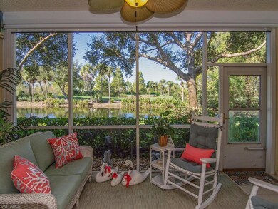 Cozy, screened lanai with picturesque sunset, pond