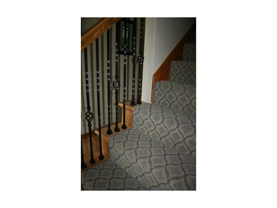 Designer carpet up the front stairs and iron spind