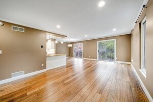 Living room and dining room has very open floor pl