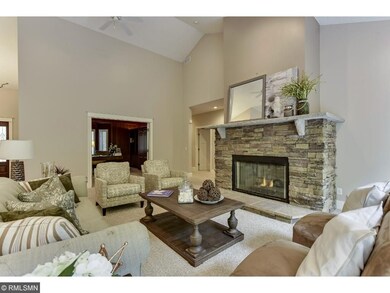 Beautiful stone fireplace and mantle in the living