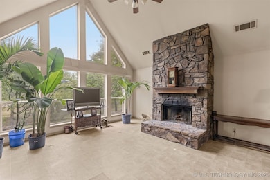 View by the fireplace.