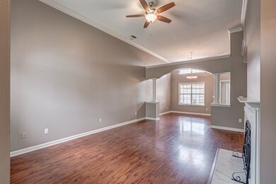 Great Room includes vented gas fireplace and arche