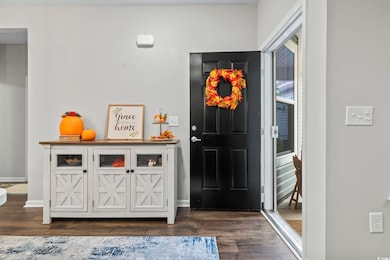 Entrance foyer with dark wood-style flooring