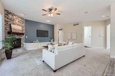 Spacious living room opening into the kitchen