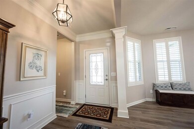 Entry - Custom leaded glass front Door, Double Crown Mold and Dado