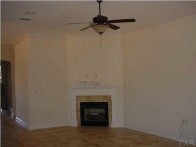 Great room has corner, gas fireplace.