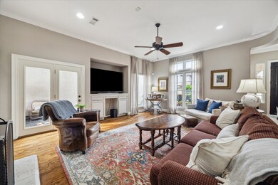 Open living room with wood flooring