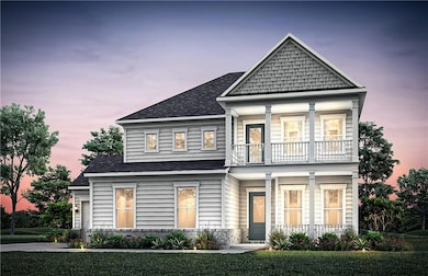 Craftsman-style home featuring roof with shingles, a balcony, and a front lawn