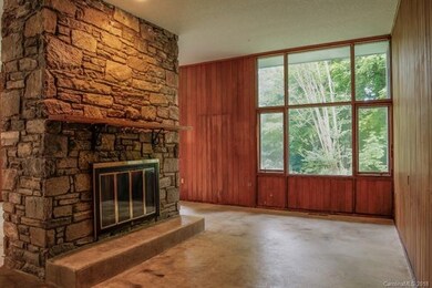 Rock fireplace.
