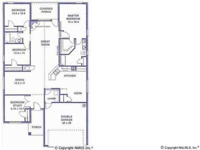 Floorplan. This is a 4 bedroom 2 bath hone large open living area with kitchen and breakfast bar, dining room and large living room. Covered porch on front and rear add charm and utility.