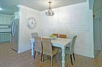 dining nook with shiplap wall