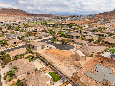 Aerial view of residential area with mountains