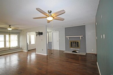 Great room with wood burning fireplace