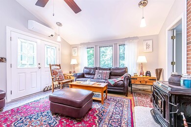 Living room with windows to the lake views