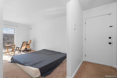 Bedroom with light carpet