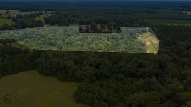 Aerial view of property and surrounding area featuring a forest and property parcel outlined