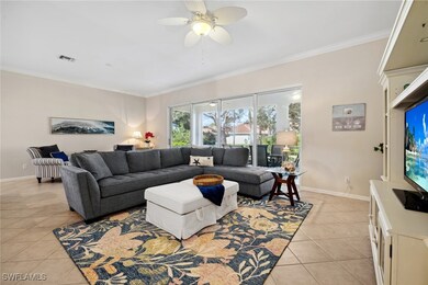 Living room with light tile patterned flooring, ce