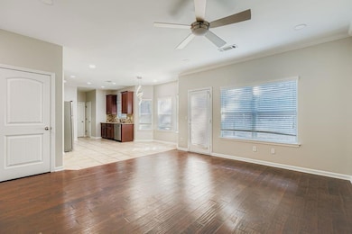 Unfurnished living room with recessed lighting, light wood-style floors, and ceiling fan