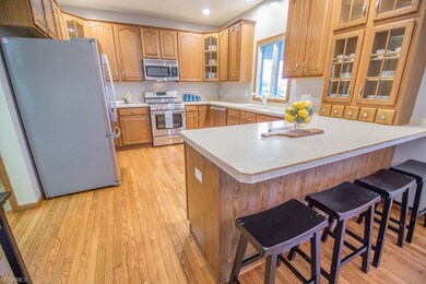 Gorgeous wood flooring in the kitchen with a break