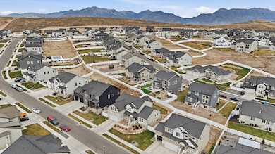 Aerial perspective of suburban area featuring mountains