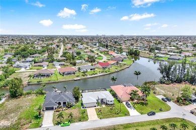 Aerial perspective of suburban area with a large b