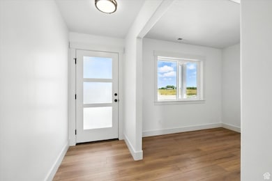Doorway featuring wood finished floors