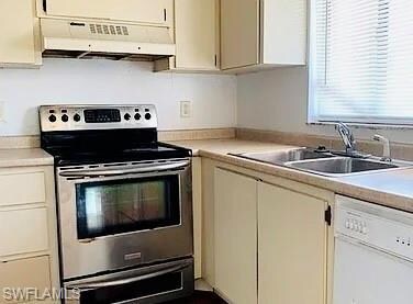 Kitchen featuring white dishwasher, stainless stee