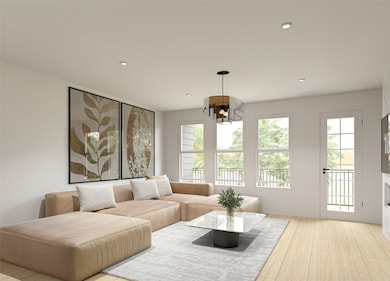 Open floor plan living room rendering