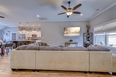 Living area featuring visible vents, ornamental mo