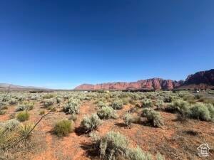 View of mountain backdrop with a desert landscape