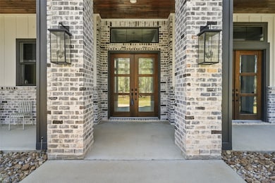 Close up of the main front entry showing the doubl