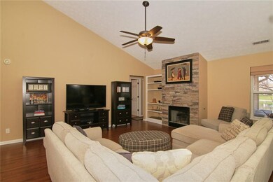 view from dining area into great room
