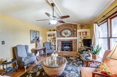Brick fireplace in living room