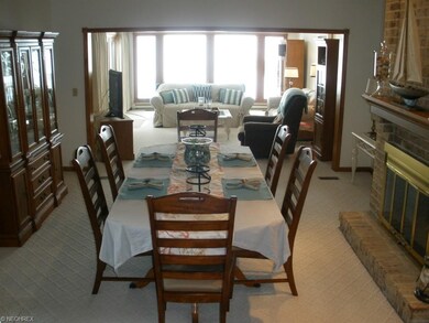 The formal dining area is open to the living area 