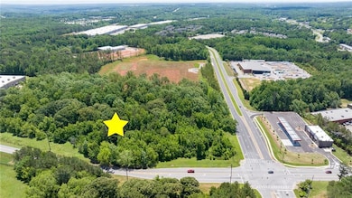 Aerial view of a heavily wooded area