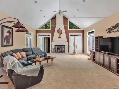 The vaulted great room with special features at ev